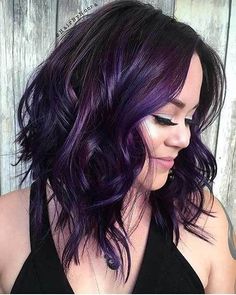 Dark Purple Hair Color, Exotic Hair, Dark Purple Hair, Violet Hair, Haircut And Color, Hair Color And Cut, Halloween Hair, Black And Purple