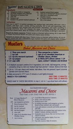 the menu for macaroni and cheese is shown here