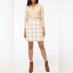 J. Crew Wool Blend A-Line Mini Skirt Size 10, Style# Bk386, Never Worn! Fitted Cream Mini Skirt For Fall, Beige Skort For Workwear In Fall, Casual Cream Mini Skirt For Fall, Cream Lined Mini Skirt For Work, Neutral Silk, Size 10 Style, Drop Waist Skirt, Satin Slip Skirt, Silk Mini Skirt