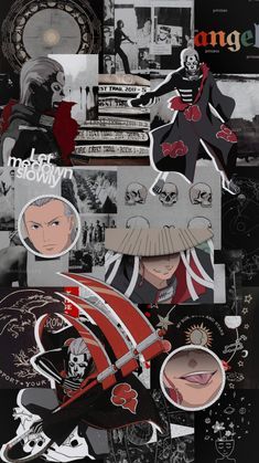 an assortment of stickers and decals on a black background, including anime characters