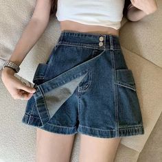 SPECIFICATIONS Style High Waist Skirt Shorts Women 2023 Summer Pockets Denim Shorts Woman Double Button A Line Skirt Pants Female style: fashion/casual/elegant/korean size: S/M/L/XL season: summer/spring occasion: beach/office/work/shopping/beach/vacation/holiday gender: women/women's/ladies/femme/female/mujer/woman color: gray black/blue clothes type: denim skirt shorts/high waist shorts Waist Type: HIGH Style: Casual Season: Summer Place Of Origin: China (Mainland) Pattern Type: Solid Pant Sty Body Blouse, Blue Clothes, Skirt Streetwear, Beach Office, Denim Skirt Outfits, Skirt Shorts, Female Style, High Waist Skirt, High Waist Shorts