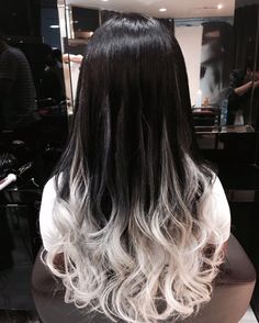 Black To White Ombre Hair, White Ombre Hair, Dip Dye Hair, 얼굴 드로잉, Pretty Hair Color, Hair Stylies, Ombre Hair Color, Hair Color And Cut, Long Black Hair