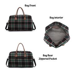 "Our new Plaid Duffel Bag is just simply a classic! Buffalo Check plaid or the multi plaid adds just enough flare to any outfit as you travel! Simply just high style and forever a classic! Roomy enough to carry all of your essentials! Shown here in the Black/White Check, Interlock Font with Black Thread Interior open pocket partially sewn closed for monogramming, zipper pocket still available for use Search \"Buffalo Check or Plaid in our shop for other coordinating items. Details: Plaid Duffle/ Preppy Rectangular Shoulder Bag For Travel, Plaid Satchel Shoulder Bag For Travel, Casual Plaid Travel Bag, Plaid Cotton Bags For Daily Use, Plaid Tote Bag For Travel, Plaid Large Capacity Bag For Daily Use, Plaid Bag With Adjustable Strap For Daily Use, Trendy Large Capacity Plaid Bag, Large Capacity Plaid Travel Bags