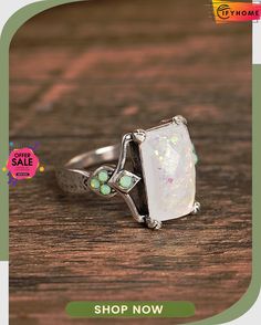 Vintage White Opal Ancient Silver Ring Vintage Summer Ring Jewelry, Adjustable Metal Ring Jewelry For Summer, Vintage Nickel-free Jewelry For Spring, Vintage Spring Jewelry Nickel Free, Vintage Jewelry As Summer Gift, Vintage Jewelry For Summer Gifts, Vintage Summer Jewelry Gift, White Vintage Summer Jewelry, Vintage White Summer Jewelry