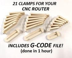 wooden clamps for your cnc router includes g - code file done in 1 hour