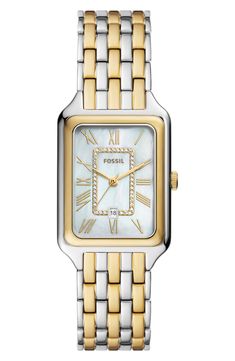 Fossil Raquel Bracelet Watch, 26mm x 32mm | Nordstrom Timeless Watch Accessories With Polished Rectangular Dial, Fossil Raquel Watch, Fossil Watches Women Silver, Elegant Luxury Watch With Gold-tone Hardware, Brown Watch With Diamond Hour Markers, Rectangular, Fossil Watches Women, Medium Tv Show, Gold And Silver Bracelets, Minimalist Watch