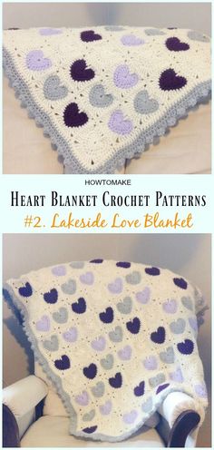 crochet heart blanket pattern with two hearts on it