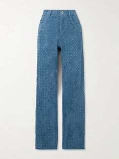 When it comes to craftsmanship, you can't question Bottega Veneta's pedigree - the brand has been at the top of its game since 1966. Made using the signature  intrecciato  weave, these pants are crafted from strips of suede dyed a versatile blue, so they look like jeans from afar. Bottega Veneta Pants, Dream Products, Pants Collection, Summer Style Guide, Wardrobe Pieces, Suede Pants, Flat Dress Shoes, Bottega Veneta Intrecciato, Exclusive Dress