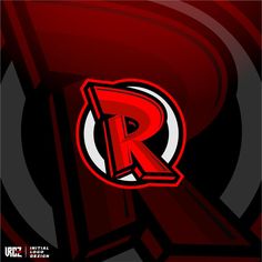 the letter r on a red and black background