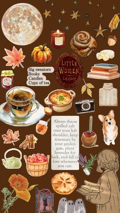 an illustration of various items from the book little women and other things to see in them