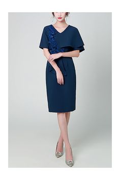 10% off now! navy blue sheath knee length cocktail party dress vneck with sleeves online. Sheprom offers formal, party, casual & more style dresses to fit your special occasions. Blue Midi Length V-neck Dress For Formal Occasions, Formal Navy V-neck Midi Dress, Blue V-neck Short Sleeve Dress For Party, Blue Cocktail V-neck Dress, Navy V-neck Midi Dress For Evening, Formal Navy Midi Dress V-neck, Elegant Blue V-neck Dress For Party, Formal Navy Midi Dress With V-neck, Blue V-neck Midi Dress For Party