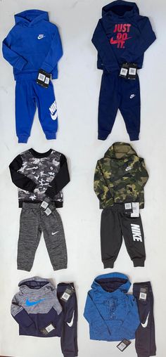 New with Tags Nike Baby/Toddlers Boy's Hooded or Non-Hooded Sweatshirt & Jogger Sweatpants Sets Regular & FRI-FIT FEATURES: Most sets were purchased as separate items and matched as sets, giving you a unique set instead of mass produced pre-made one MSRP: $44.00 - $86.00 Get your top quality sets here!!! Green hoodie has no tags, but is new & in mint condition AVAILABLE SIZES: 12 Months = 29-31.5” / 22.5-25 Lb 18 Months = 31.5-34” / 25.5-28 Lb 24 Months = 34-36” / 28.5-30 Lb 2T = 1-2 Years 3T = Blue Nike Air, Jogging Track, Orange Camo, Nike Boy, Green Hoodie, Grey Joggers, Sweatpants Set, Black Joggers, Blue Nike