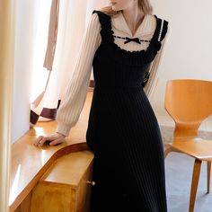 月光の幻想曲を奏でるニットワンピース Retro Black Dress, Belle Silhouette, Jumper Skirt, Cottagecore Dress, Girly Dresses, Slim Dresses, Main Character, Black Skirt, Womens Fall