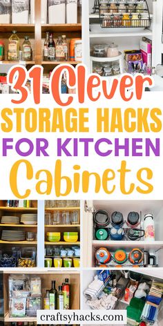 an organized pantry with lots of clutter and storage hacks for the kitchen cabinets