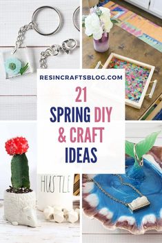 several different pictures with the words 21 spring diy and craft ideas on them, including flowers