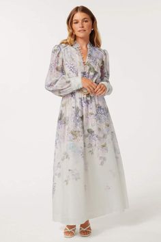 None Feminine Long Sleeve Dresses With Button Closure, Spring Long Sleeve Maxi Dress With Button Closure, Long Sleeve Dresses With Buttons For Garden Party, Long Sleeve Floral Maxi Dress, Maxi Dress With Belt, Robert Ryan, 2000s Clothes, Elegant Attire, Button Long Sleeve