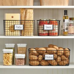 mDesign Metal Wire Food Organizer Storage Bin, 4 Pack - 12 X 12 #pantry #storage Food Organizer, Basket Labels, Pantry Shelves, Wire Basket Storage, Kitchen Pantry Storage, Wire Design, Wire Storage, Metal Baskets