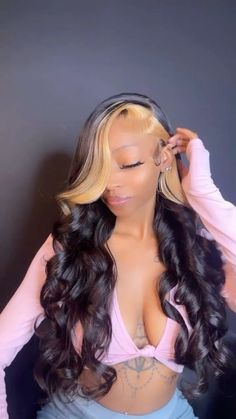 Trendy Frontal Hairstyles, Baddie Bday Hairstyles, Lace Hairstyles Hair Ideas, Lace Front Wigs Color Highlights, 21 Birthday Hairstyles Hair Ideas, Birthday Hairstyles For Black Women Lace Front Wigs Color, Black And Blonde Lace Front Wig, Cute Hairstyles Baddie Lace Front Wigs, Long Quick Weave Hairstyles With Color