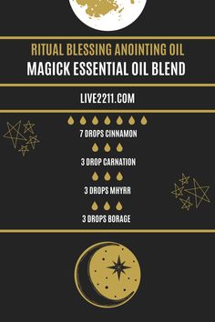 black background. Stars and moon in gold color. essential oil recipe Essential Oil Recipes Diffuser Sleep, Learn Witchcraft, Symbols Witchcraft, Divination Witch, Spells Love, Divination Methods, Witchcraft Magic, Vibrational Medicine, Witchcraft Spells