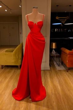 Gorgeous Spaghetti Strap Unique Round Cup High split Red Prom Dress – Ballbella Kolkata Fashion, Varsity Fashion, Dresses 70s, Red Mermaid Prom Dress, Prom Dress With Split, Red Spaghetti, Red Mermaid, Modest Prom, Dress With Split