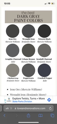 the best dark gray paint colors on an iphone screen, with text above it and below