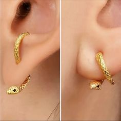 Golden Tone Cobra Earrings For Pierced Ears Perfect For Halloween Only This One Pair Available Snake Earrings, Pierced Ears, Ear Piercings, Jewelry Earrings, Women Jewelry, Halloween, Gold, Women Shopping, Color