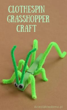 a close up of a paper mache spider with text overlay reading clothespin grasshopper craft