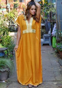 Spring Spring Kaftan Dress Dark Yellow Marine Moroccan Resort | Etsy Loungewear Summer, Beach Caftan, Beach Kaftan, Spring Maxi Dress, Kaftan Maxi Dress, Moroccan Caftan, Autumn Dress, Dark Yellow, Cover Ups