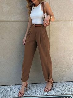 Celana Fashion, Brown Pants, Weave Style, Pencil Pants, Ankle Length Pants, Suit Pants, Office Casual, Outfit Casual, Office Ladies