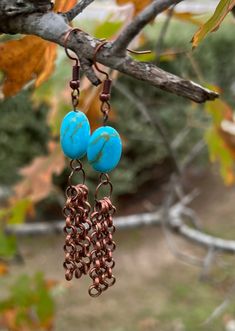 Thank you for visiting my shop. Boho Turquoise Copper earrings with copper chains dangling by copper jump rings and copper fish hooks.   For orders of $35 or more, shipping and handling is free. Turquoise Copper Dangle Jewelry, Copper Dangling Beads Earrings For Gift, Copper Earrings With Dangling Beads For Gift, Turquoise Jewelry Set, Boho Turquoise, Jewelry Designing, Fish Hooks, Turquoise Boho, Mom And Daughter