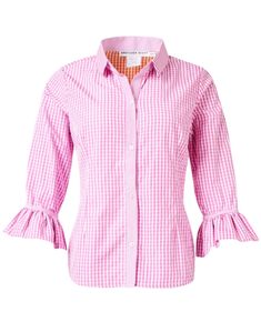 pink-and-white-gingham-shirt_product.jpeg Skirt And Top Dress, White Denim Jeans, Gingham Shirt, Tailored Trousers, Polished Look, White Denim, Skirt Top, Pink And White, Shirt Outfit