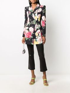 Philipp Plein Floral Print double-breasted Blazer - Farfetch Painted Clothes, Blazer Black, Breasted Blazer, Philipp Plein, Double Breasted Blazer, Black Blazers, Double Breasted, Floral Tops, Bell Sleeve Top