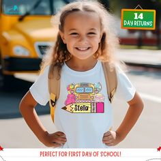 🎄 Holiday Shipping Reminder 🎄 Place your order by December 7, 2024 to ensure delivery before Christmas.❤️ Celebrate the start of a new school year with our adorable "Back to School Shirt for Girls"! Perfect for students eager to make their first day unforgettable, this shirt features a fun and stylish design that stands out. Made from soft, durable fabric, it offers all-day comfort and durability. Ideal as a back-to-school gift, it also makes a great choice for first day of school and 1st day Fun T-shirt For End Of School Year, Kawaii Letter Print Tops For School, Pink T-shirt For End Of School Year, Fun T-shirt For Back To School, Cute T-shirt For Back To School Teacher Appreciation, Cute T-shirt For Teacher Appreciation Back To School, Pink T-shirt For Back To School, Cute T-shirt For School, Educational T-shirt For Back To School Events