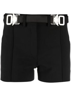 black cotton/virgin wool-blend mid-rise button fly fastening belted waist two rear welt pockets straight hem 1017 Alyx 9sm, Mini Shorts, Knit Shorts, Shorts Black, Black Belt, Welt Pockets, Welt Pocket, Short Outfits, Black Cotton