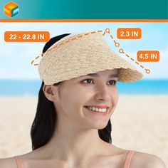 Elevate your sunny day essentials with the Sun Cube Women's Sun Visor Hat, a stylish and functional accessory perfect for a wide range of outdoor activities. This chic beige straw hat features a wide brim offering extensive UV protection, making it your go-to accessory for ultimate sun safety.

- Material: High-quality straw
- Color: Beige
- Gender: Female
- Age Group: Adult
- Size: Fits head circumference 22-22.8 inches
- Features: Wide brim (4.5 inch) for UV protection, foldable and packable d Up Ponytail, Summer Visor, Sun Safety, Straw Visor, Velcro Tape, Straw Hat Beach, Beach Hats, Sun Visor Hat, Visor Hat