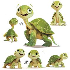 an animated turtle with different expressions and facial expressions