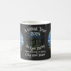 a black and white coffee mug with an image of the great year 2012 on it