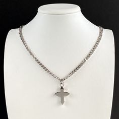 sterling silver | length by choice | price for the set Classic Silver Stainless Steel Jewelry, Classic Stainless Steel Silver Jewelry, White Curb Chain Jewelry For Formal Occasions, Sterling Silver Polished Cross Pendant Jewelry, Sterling Silver Cross Pendant With Polished Finish, Sterling Silver Cross Jewelry In White Gold, Formal Silver Necklace With Curb Chain, White Gold Pendant With Curb Chain, White Gold Sterling Silver Cross Jewelry