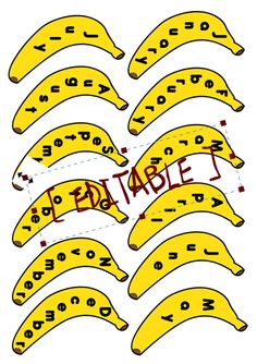 a bunch of yellow bananas cut out to spell out the word'eatable '