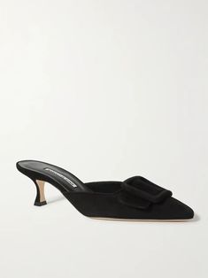 MANOLO BLAHNIK Maysale 50 buckled suede mules | NET-A-PORTER Elegant Formal Mules With Rectangular Buckle, Elegant Leather Mules With Rectangular Buckle, Classic Suede Mules With Buckle Closure, Classic Suede Mules With Pointed Toe, Chic Suede Mules For Formal Occasions, Designer Mules With Buckle Closure And Open Heel, Chic Suede Mules With Suede Lining, Designer Suede Mules For Formal Occasions, Suede Mules With Buckle Closure And Open Heel