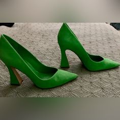 Take Your Fashion Statement A Notch Higher And Be At Utmost Comfort Wearing Vince Camuto Akenta Heels. Sku: #9820125 Suede Upper. Synthetic Lining And Insole. Slip-On Style. Pointed Toe. Synthetic Outsole. Heel Height: 3.7 Inch; Green Round Toe Heels For Office, Green Pointed Toe Casual Heels, Green Casual Pointed Toe Heels, Casual Green Pointed Toe Heels, Trendy Green Heels For Formal Occasions, Green Heels With Branded Heel Counter For Office, Green Office Heels With Branded Heel Counter, Green Block Heel Office Heels, Fitted Green Heels With Round Toe