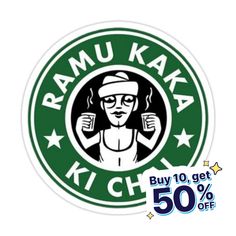 a sticker that says ramu kaka, buy 10 get 50 % off