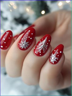 32 Easy Heart Valentine's Day Nail Design Ideas Red Nails Designs Christmas, Nail Inspiration For Christmas, Trending Christmas Nails 2024, Red Gel Christmas Nails, Red Nail Designs For Christmas, Red And Silver Holiday Nails, Red Shine Nails, Christmas Nails 2025, White Red Christmas Nails