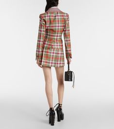 Drunken Tailored checked wool jacket in multicoloured - Vivienne Westwood | Mytheresa Designer Single-breasted Tweed Blazer, Fitted Plaid Tweed Jacket With Concealed Placket, Luxury Plaid Tweed Jacket Single Breasted, Tweed Double-breasted Long Sleeve Blazer, Luxury Plaid Single Breasted Tweed Jacket, Luxury Plaid Single-breasted Tweed Jacket, Tweed Long Sleeve Double-breasted Blazer, Tweed Blazer With Double-breasted Button And Long Sleeves, Plaid Long Sleeve Blazer With Concealed Placket