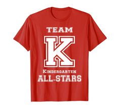 PRICES MAY VARY. Go Team Kindergarten! Get your all-stars sport themed t-shirt for your Kindergartner for the 2017-2018 school year! Your kid will be going back to school in style with this cool jersey themed shirt that can be worn year round. Preschool to Kindergarten can be a difficult time, so make sure your child goes to class in style. They'll be prepared for success in elementary school and beyond! Lightweight, Classic fit, Double-needle sleeve and bottom hem Casual T-shirt For School Football Season, Team-colored Varsity Tops For School, Team-colored Varsity School Tops, Varsity Style Team-colored School Top, Sporty Tops For School Sports Season, Team-colored Top For School Sports Season, Team-colored Tops For School Sports Season, Pre-shrunk T-shirt For School Team Spirit, Sporty Letter Print School Top