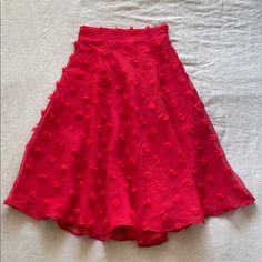 Red Tulle-Like Outer, With Red Tufted Detailing. Fully Lined. Side Zip. Elastic Waist In Back. Originally Purchased At Anthropologie. Never Worn. Machine Washable On Delicate. Red Flared Skirt For Spring Season, Red Flared Skirt For Spring, Red Knee-length Skirt For Spring, Red Full Skirt For Spring, Red Full Skirt For Summer, Chic Red Tiered Skirt, Red Knee-length Skirt For Party, Red Ruffled Midi Skirt, Spring Ruffled Red Skirt