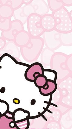 a hello kitty wallpaper with hearts in the background