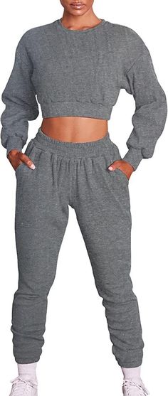 Mom Tummy, Long Sweatpants, Two Piece Outfits, Fashion Joggers, Jogger Set, Long Sleeve Crop, Stylish Fashion, Two Piece Outfit, Ribbed Fabric