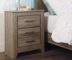 a bedroom with a bed, night stand and nightstand