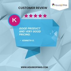 a blue sign that says good product and very good pricing with five stars on it